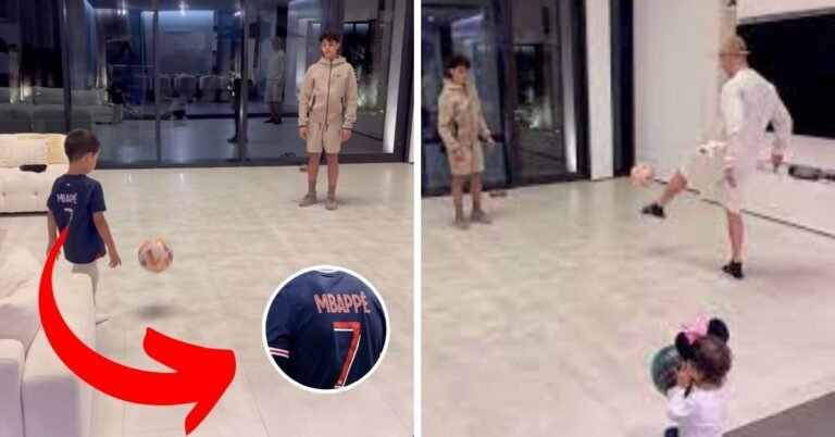 Cristiano Ronaldo Playing With His Children As Son Mateo Is Spotted Wearing Kylian Mbappe Jersey